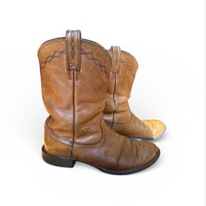 Ariat Heritage Roper Brown Leather Cowboy Western Boots Mens Size 9B Distressed
